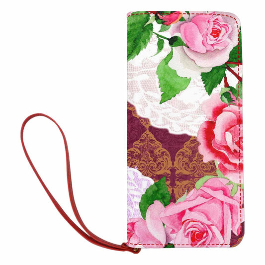 Victorian lace print womens wallet, clutch purse, red trim, design 19