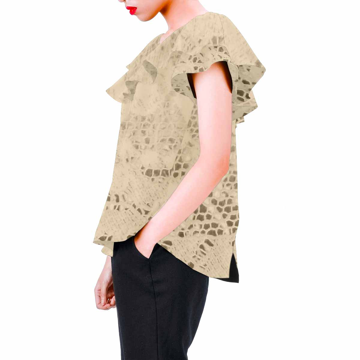 Victorian Lace print Chiffon Blouse, design 26