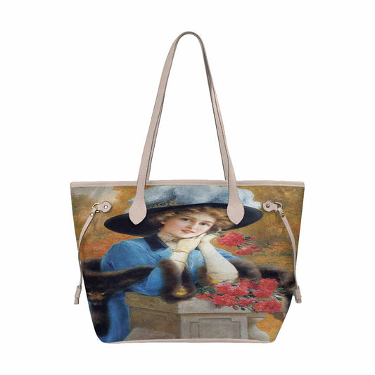 Victorian Lady Design Handbag, Model 1695361, Carnations Are For Love, BEIGE/TAN TRIM