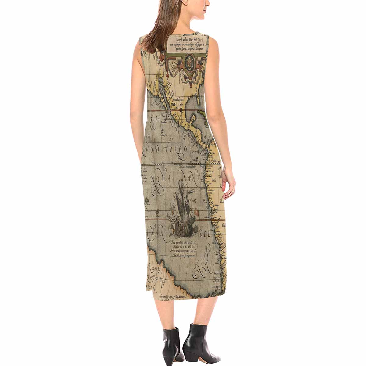 Antique Map chic long dress, Design 41