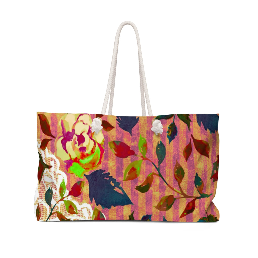 Victorian lace print weekender bag, large, design 22