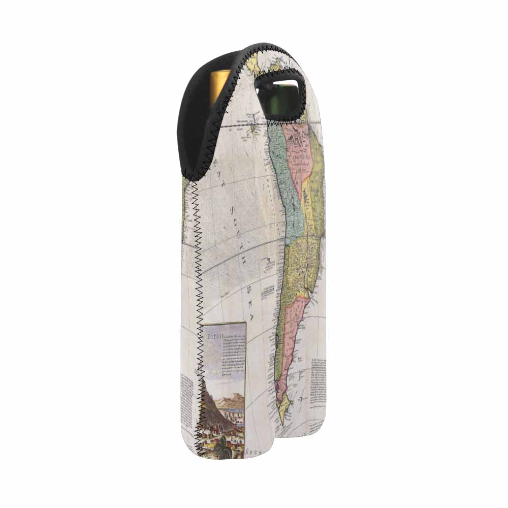 2 Bottle Antique map wine bag,Design 40