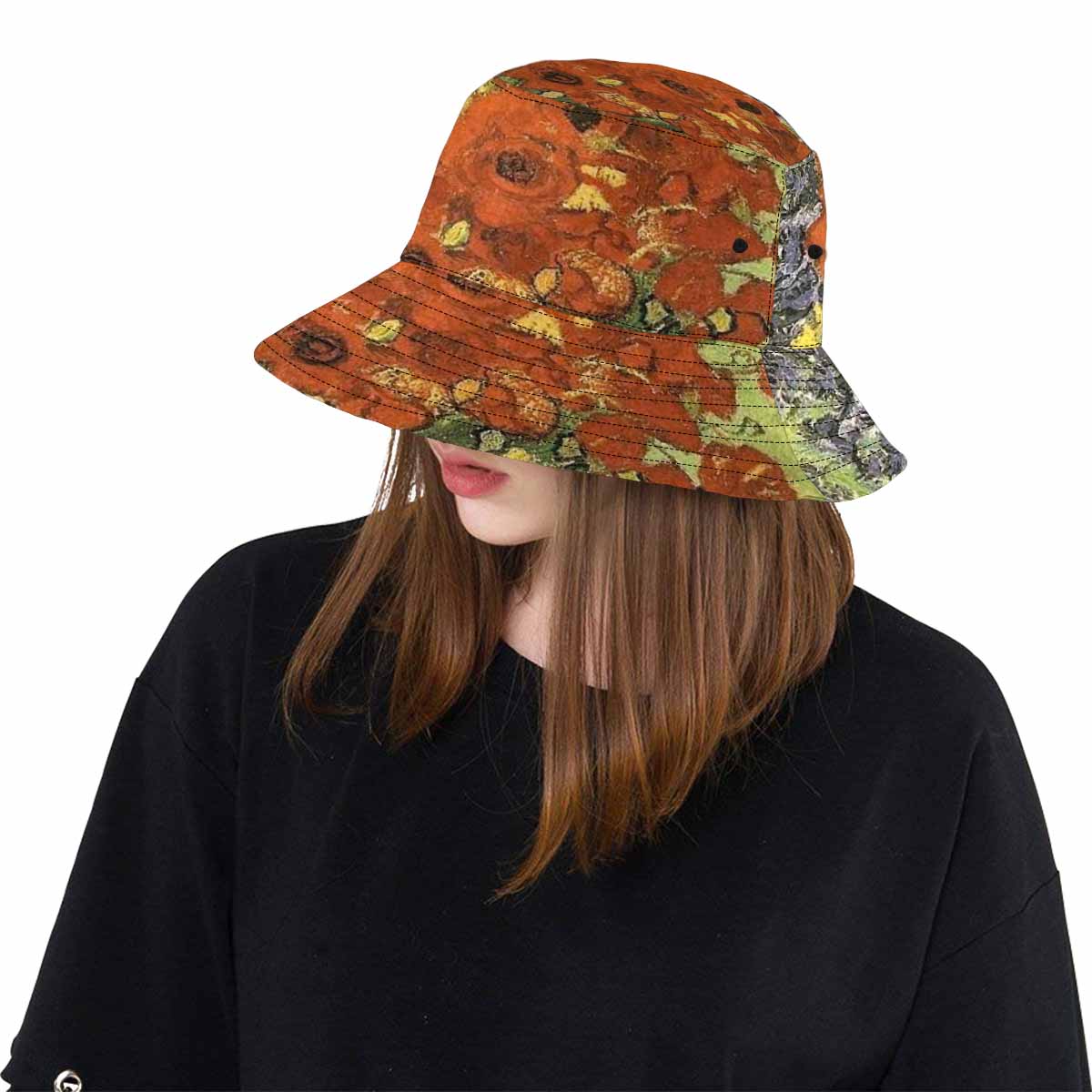 Vintage floral unisex bucket boonie Hat, outdoors hat, Design 56