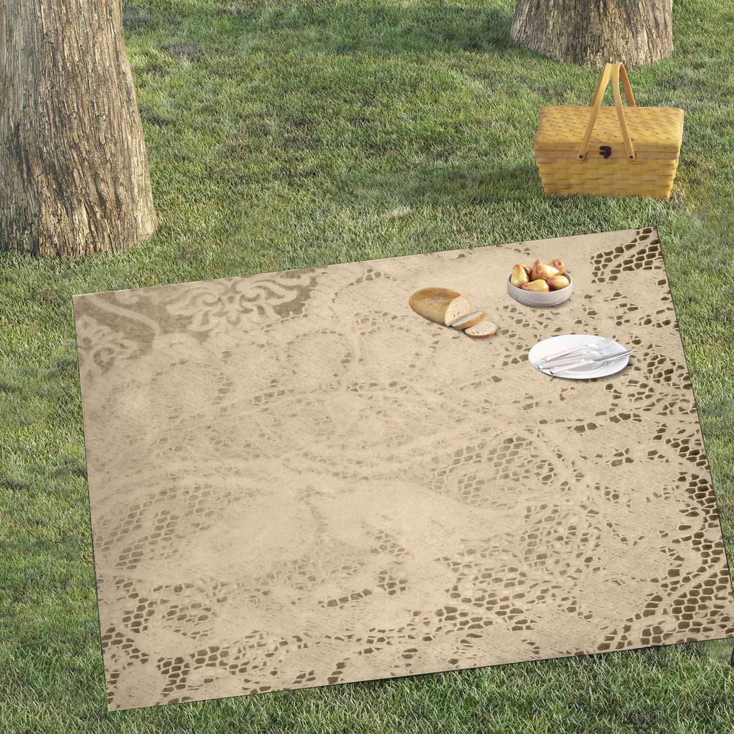 Victorian lace print waterproof picnic mat, 69 x 55in, design 26