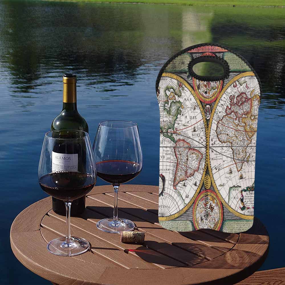 2 Bottle Antique map wine bag,Design 31