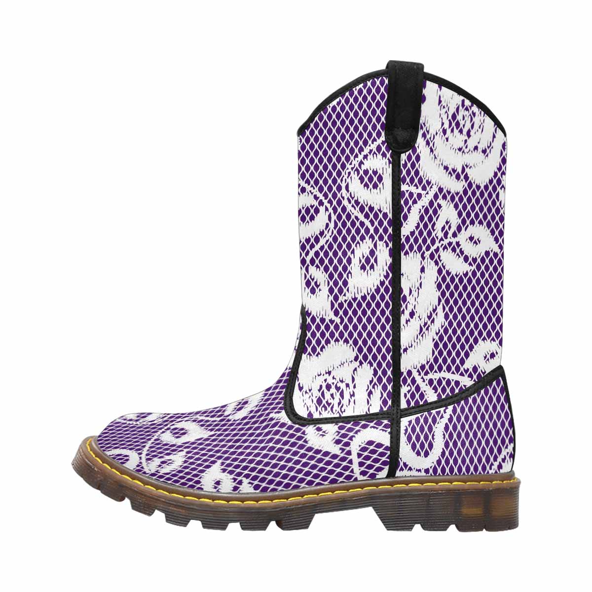 Victorian lace print, western lumber boots, design 18