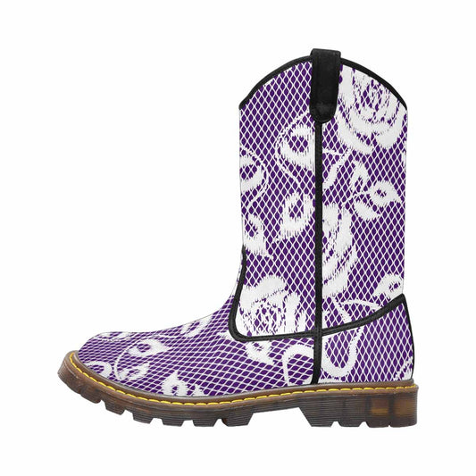 Victorian lace print, western lumber boots, design 18