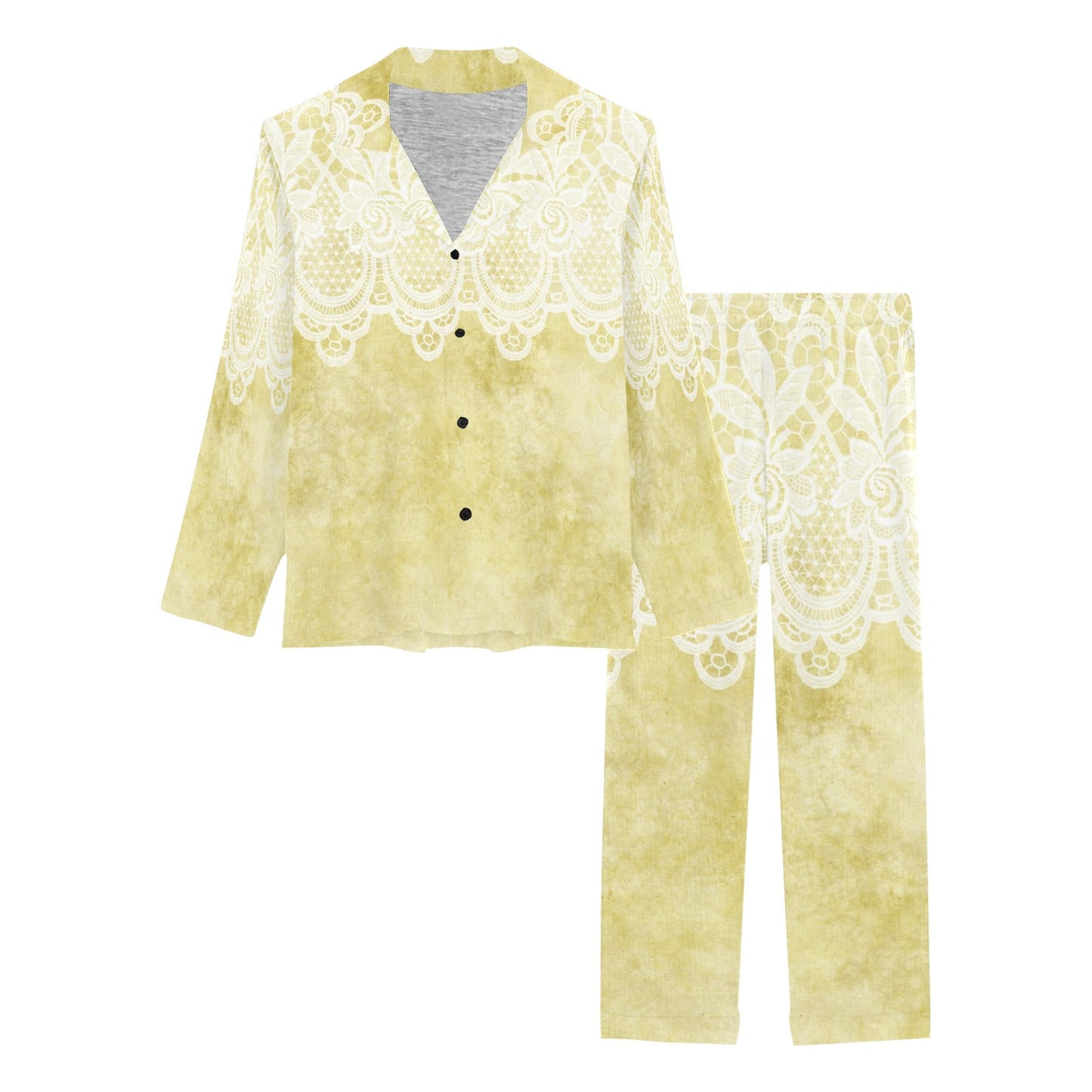 Victorian printed lace pajama set, design 44 Women's Long Pajama Set (Sets 02)