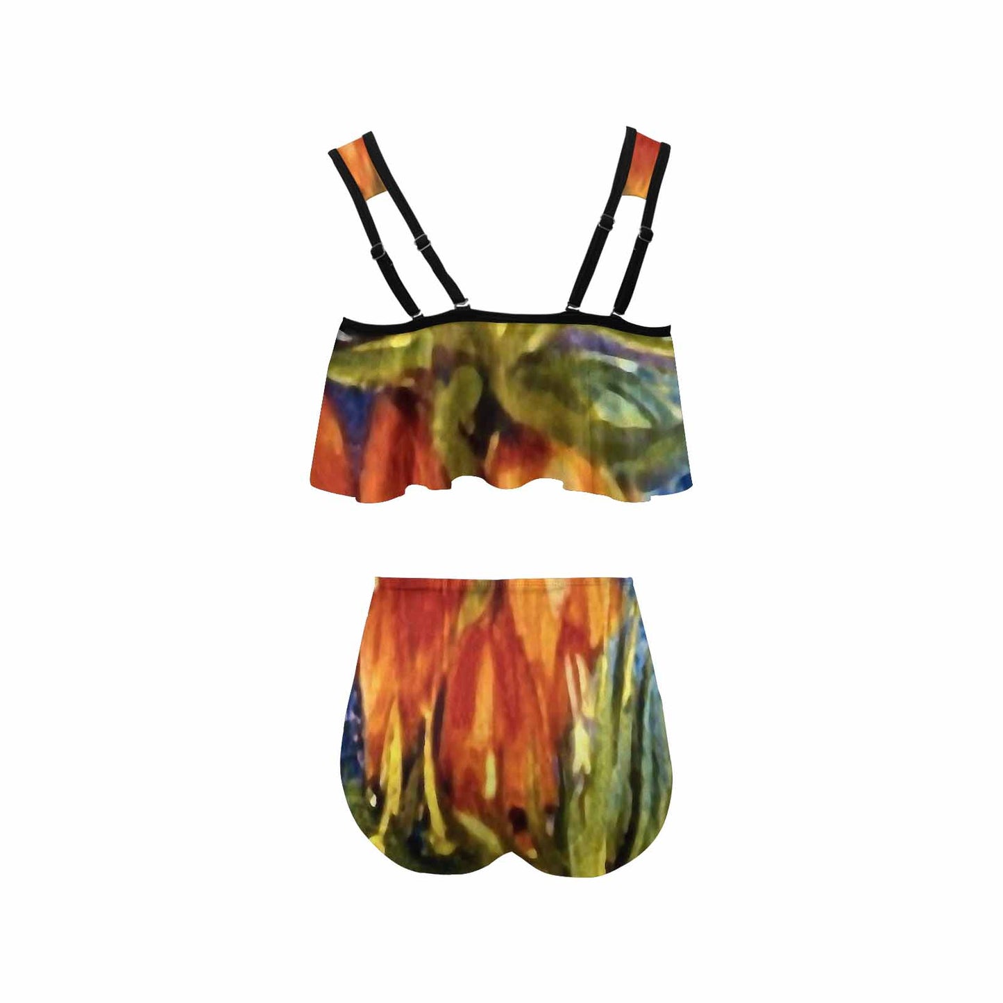 Vintage floral high waisted flounce top bikini, swim wear, Design 42