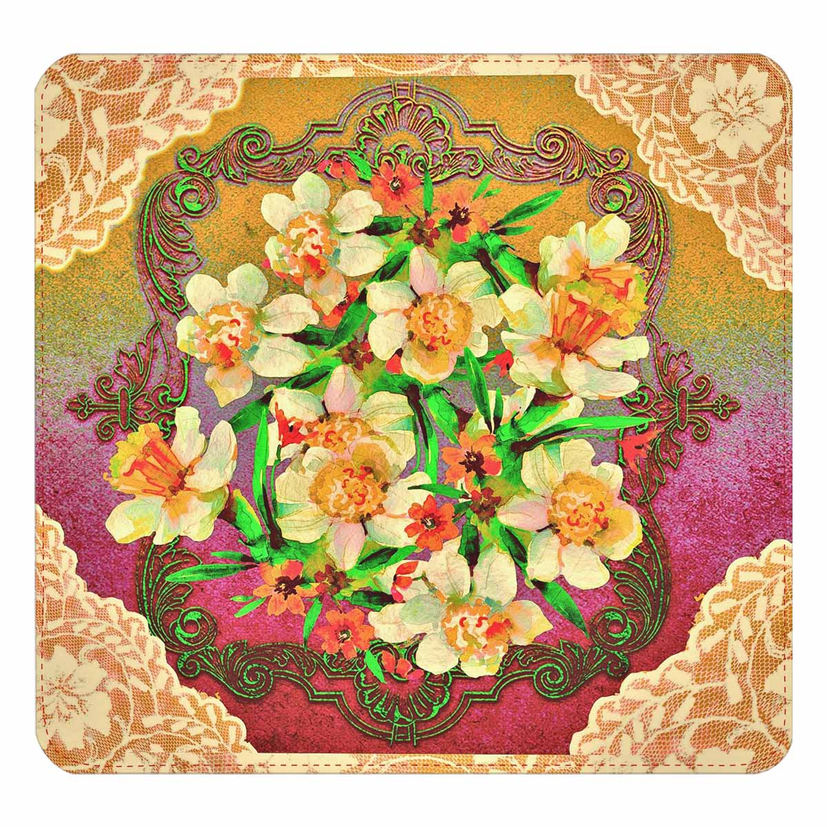 Victorian lace print womens wallet, clutch purse, red trim, design 48