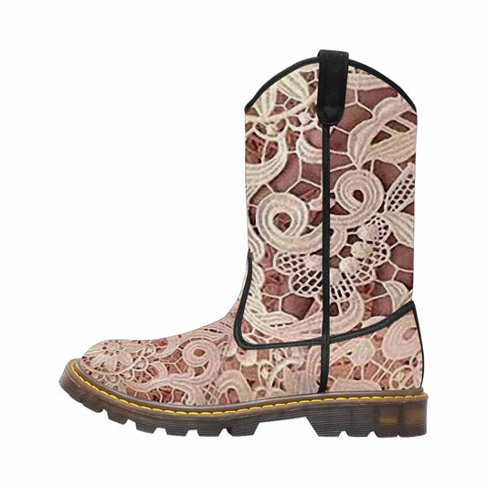 Victorian lace print, western lumber boots, design 11