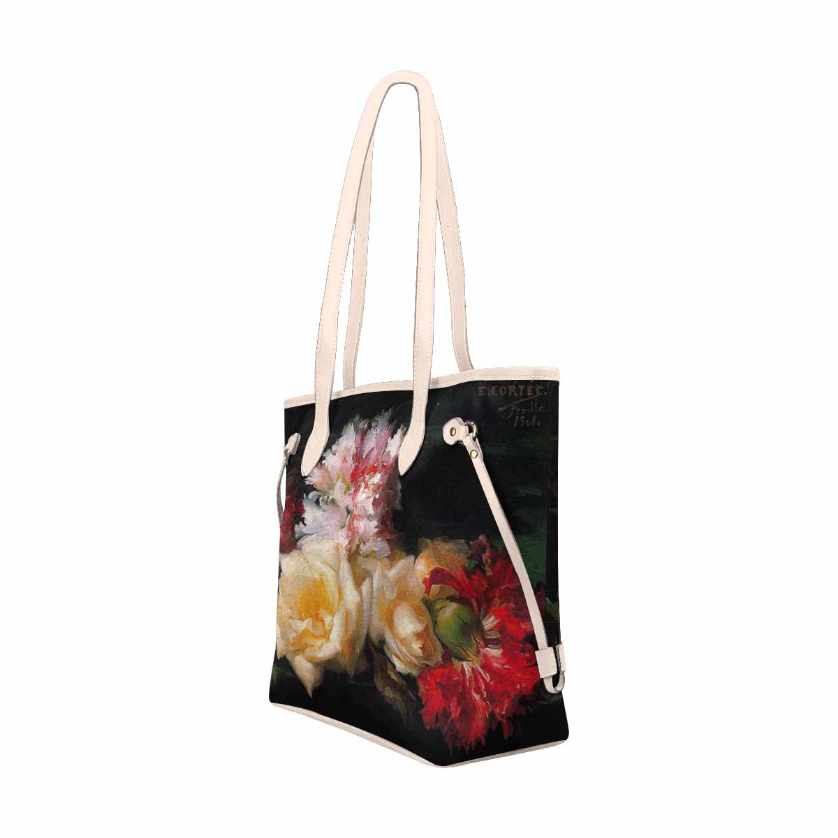 Vintage Floral Handbag, Classic Handbag, Mod 1695361 Design 30 BEIGE/TAN TRIM