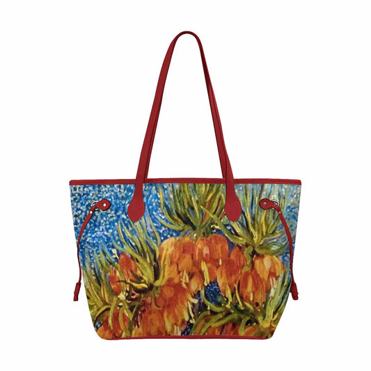 Vintage Floral Handbag, Classic Handbag, Mod 1695361 Design 42, RED TRIM