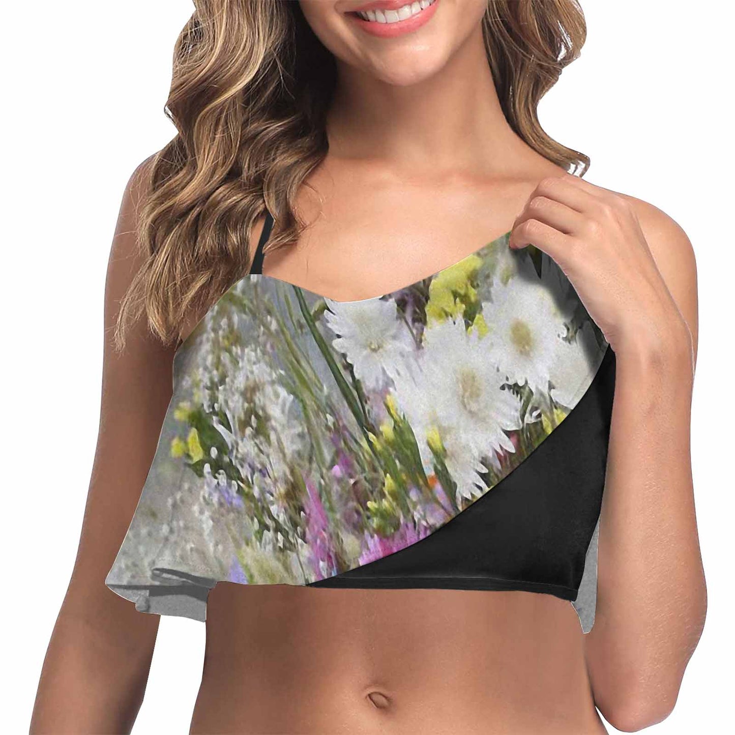 Vintage floral flounce bikini top, Design 02