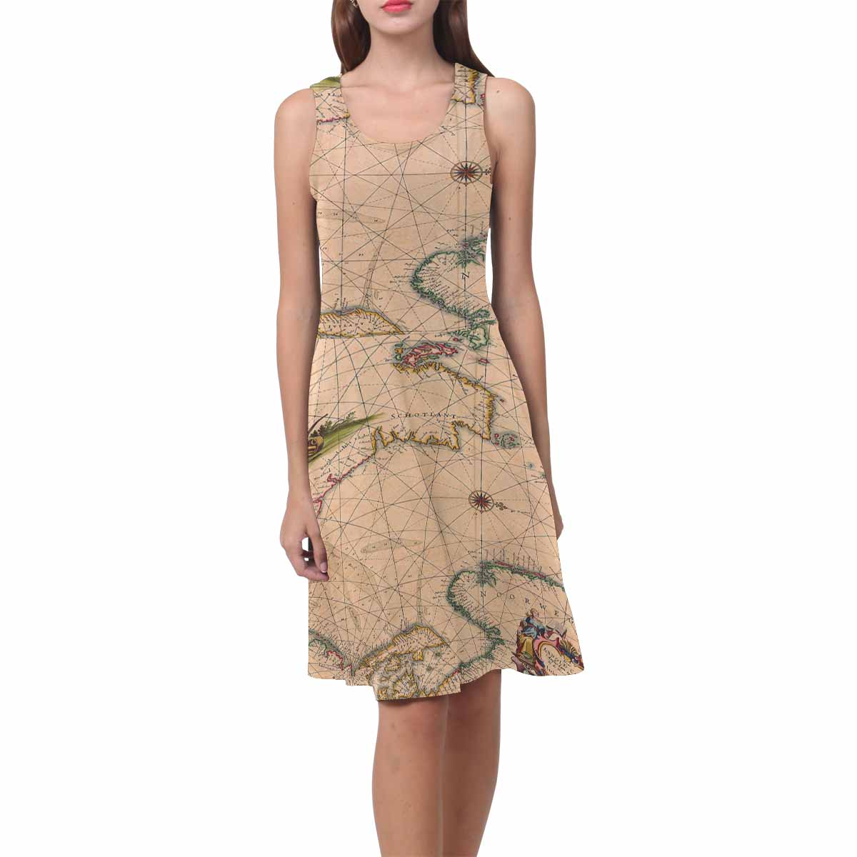 Antique Map casual summer dress, MODEL 09534, design 53
