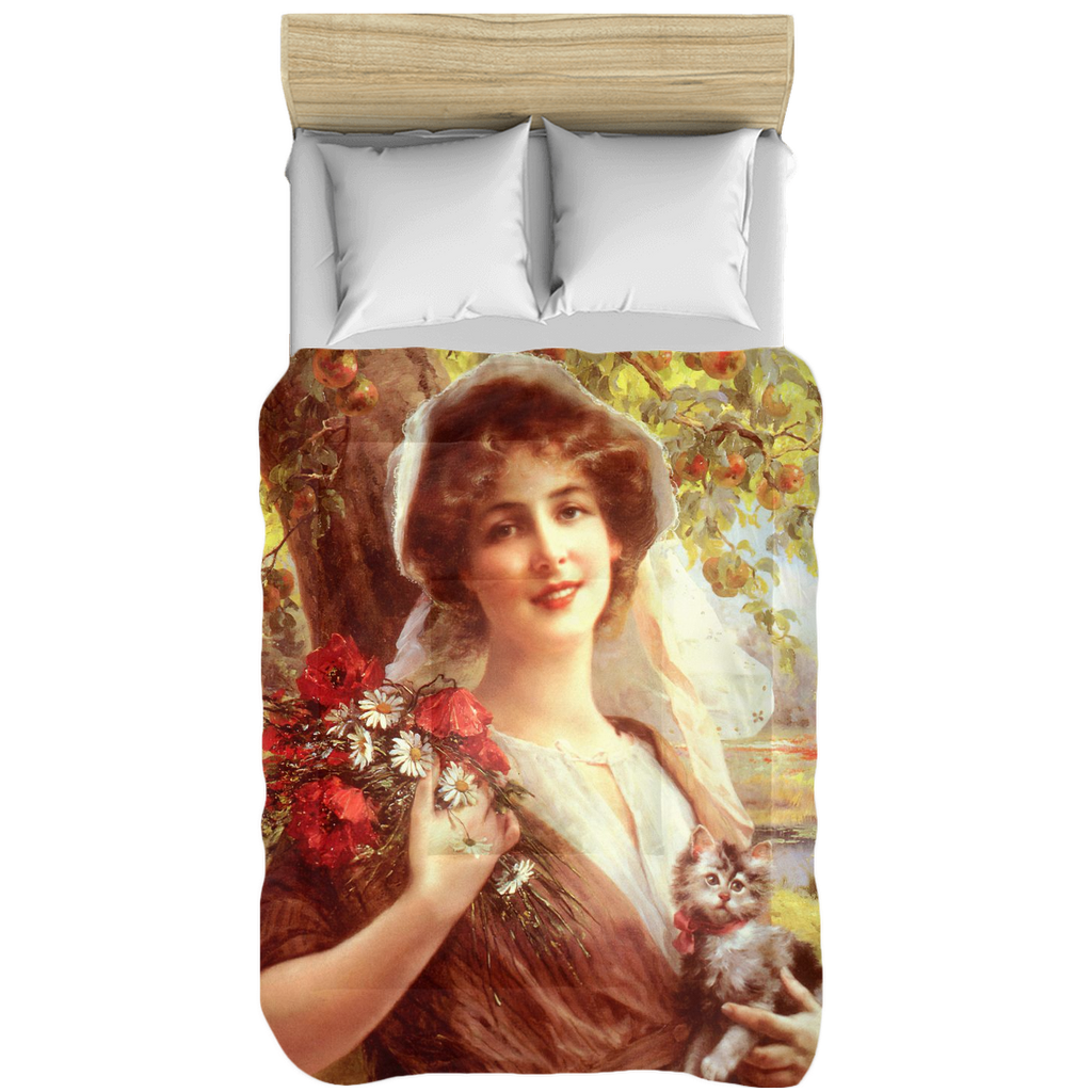 Victorian lady design comforter, twin, twin XL, queen or king, COUNTRY SUMMER