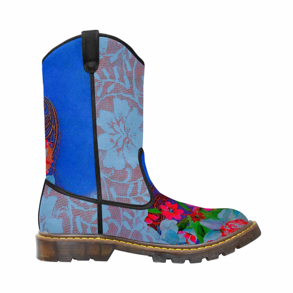 Victorian lace print, western lumber boots, design 46