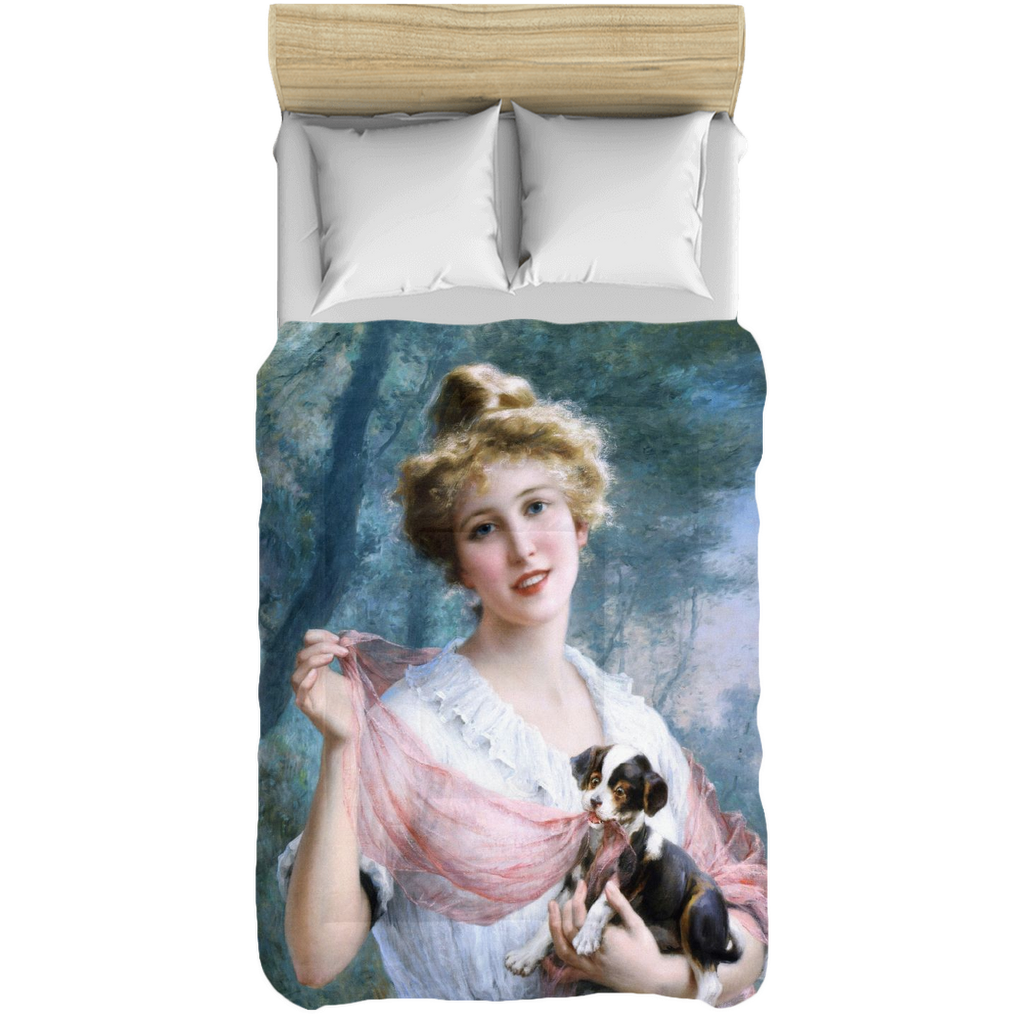 Victorian lady design comforter, twin, twin XL, queen or king, The Mischievous Puppy