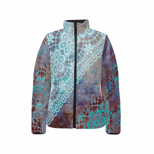 Victorian Lace print womens padded quilted jacket, design 37