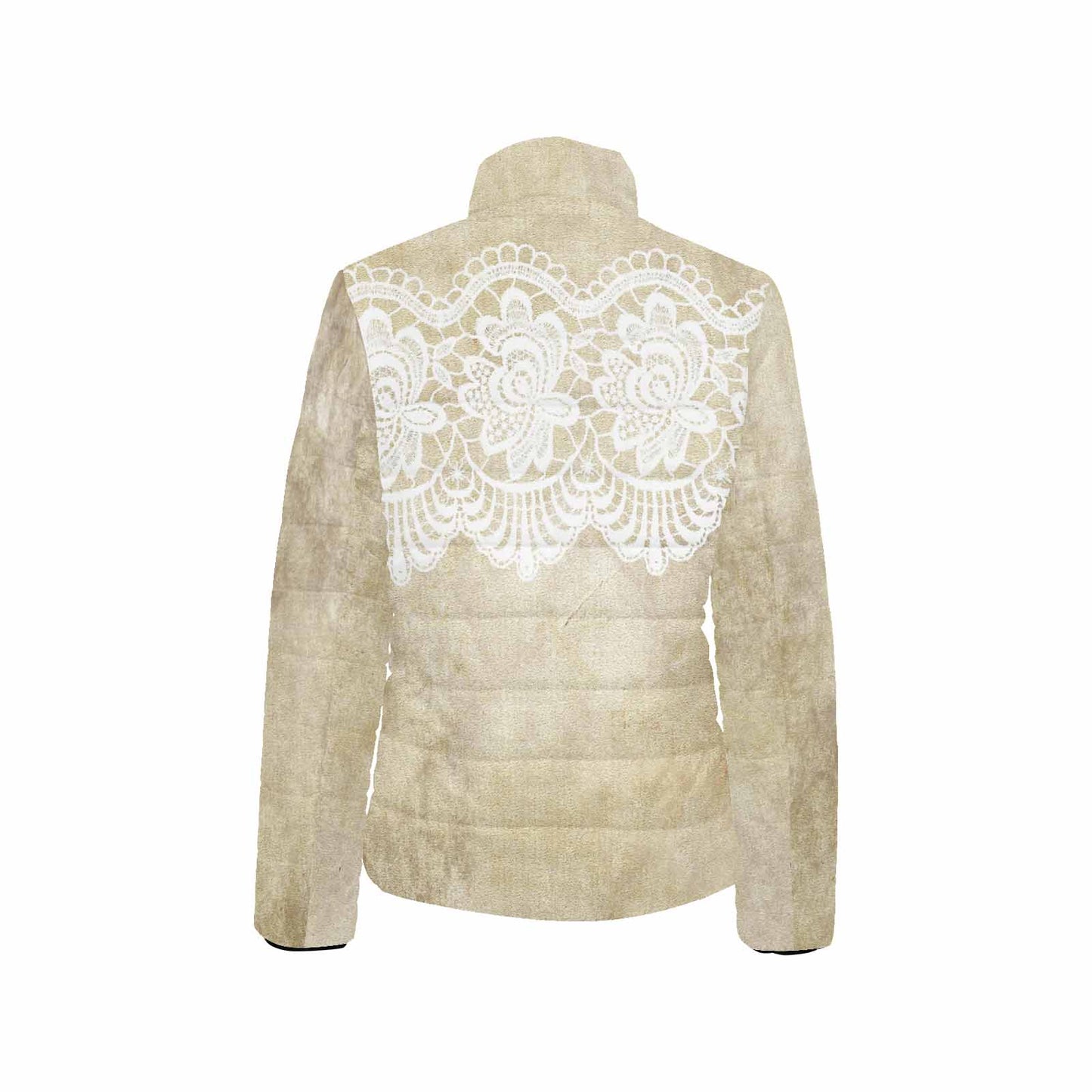 Victorian Lace print womens padded quilted jacket, design 28
