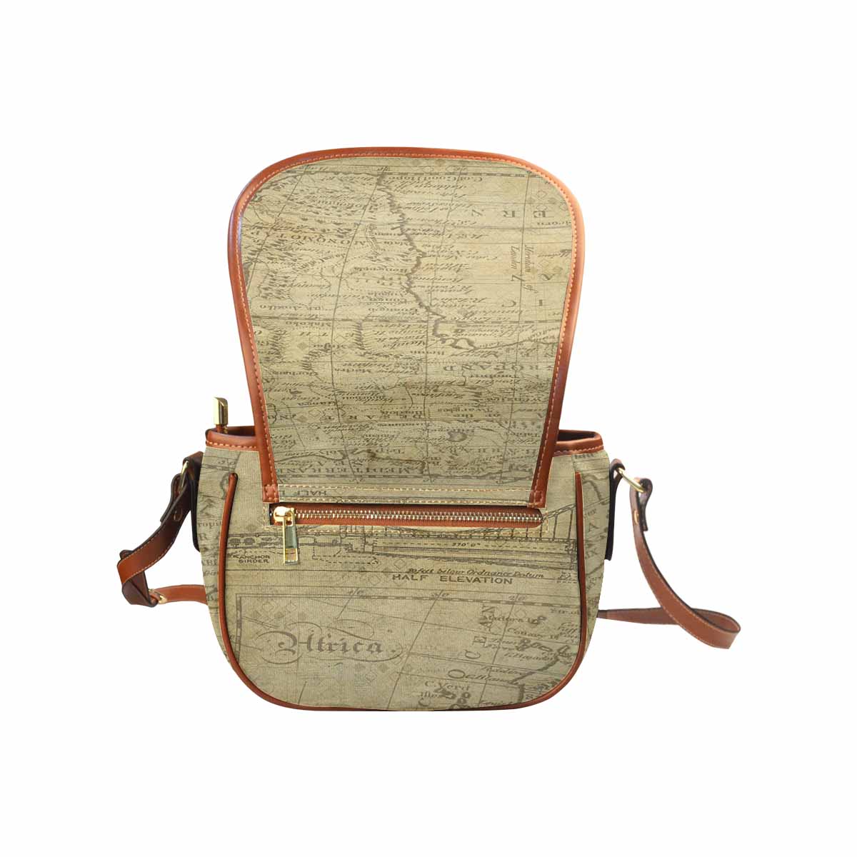 Antique Map design Handbag, saddle bag, Design 1