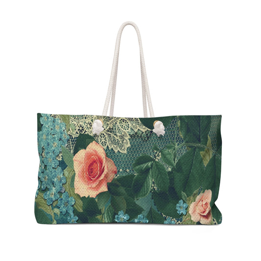 Victorian lace print weekender bag, large, design 01