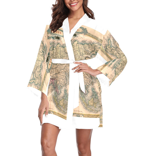 Antique Map Kimono Robe, Black or White Trim, Sizes XS to 2XL, Design 37