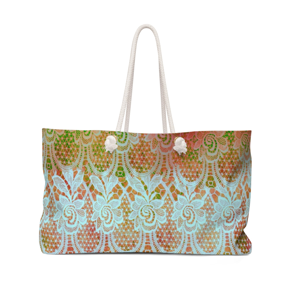 Victorian lace print weekender bag, large, design 31