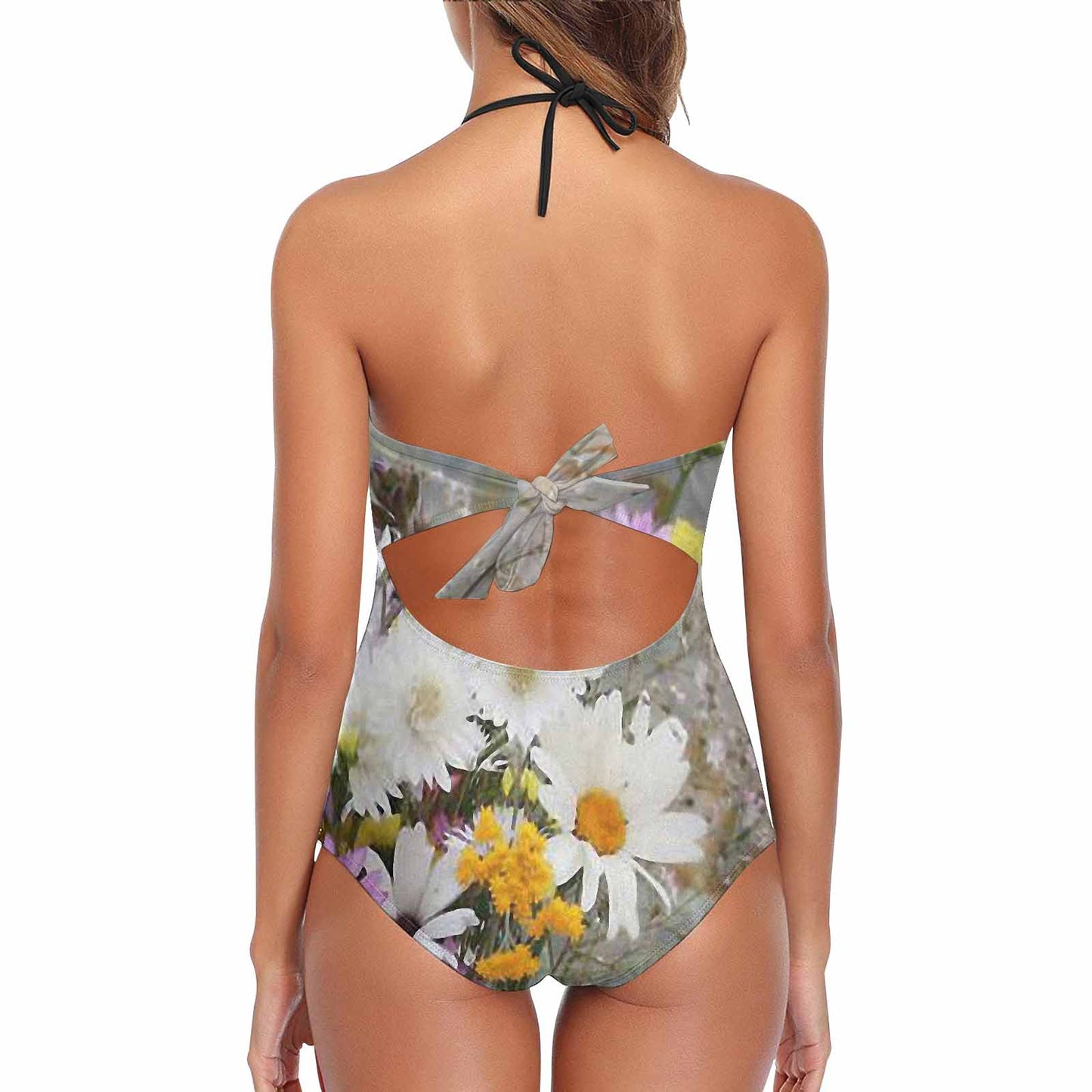 Vintage floral, vintage chest collar, one piece swim wear, Design 02