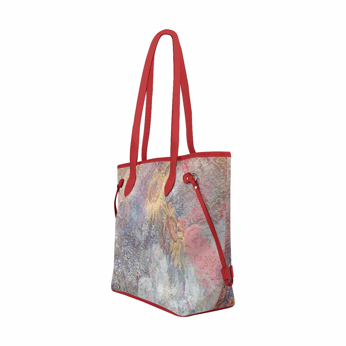 Vintage Floral Handbag, Classic Handbag, Mod 1695361 Design 54x RED TRIM