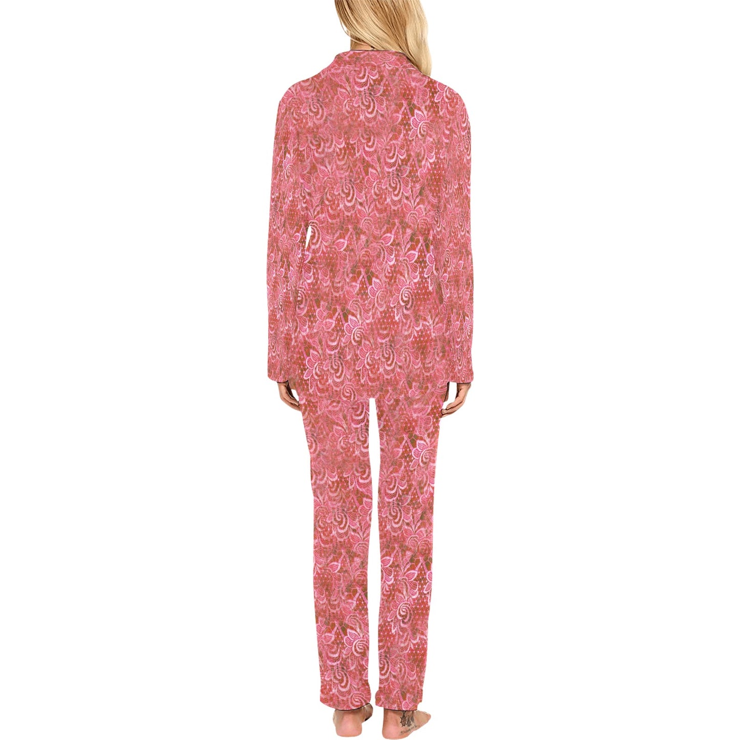 Victorian printed lace pajama set, design 33 Women's Long Pajama Set (Sets 02)