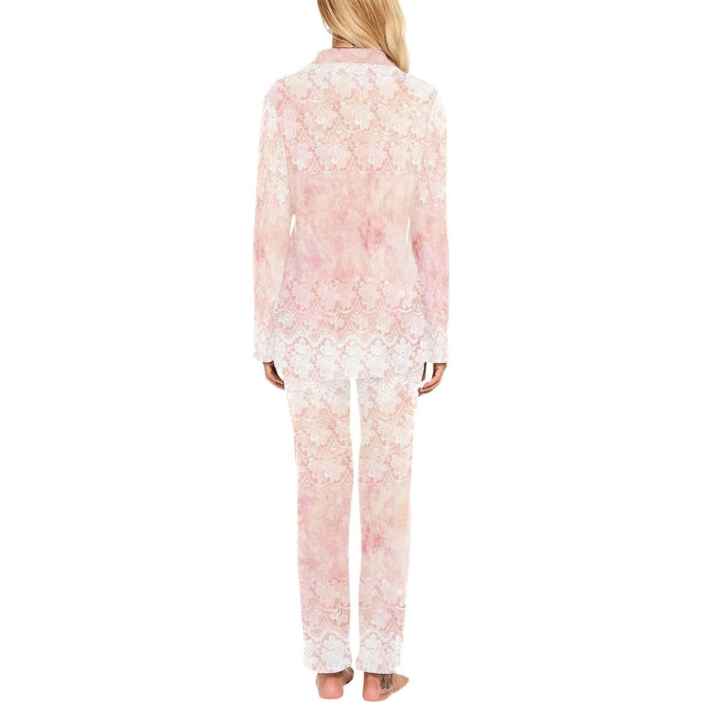 Victorian printed lace pajama set, design 38 Women's Long Pajama Set (Sets 02)