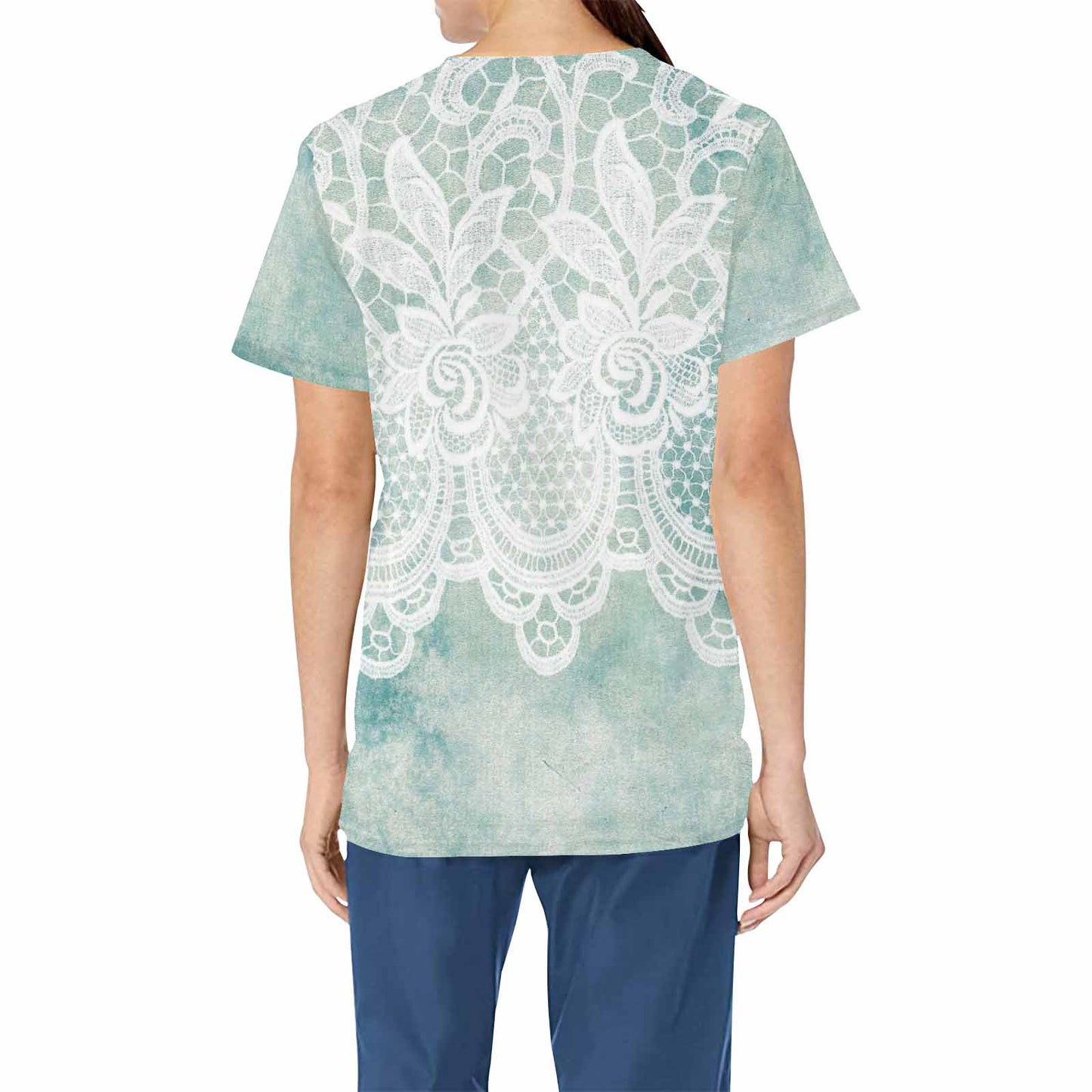 Victorian lace print professional scrubs, nurses scrub, unisex, design 41
