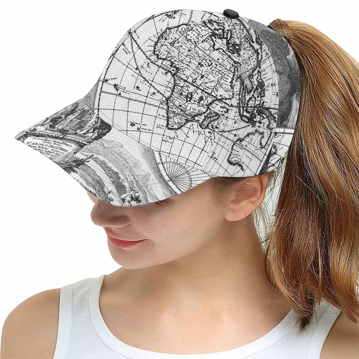Antique Map design mens or womens deep snapback cap, trucker hat, Design 17