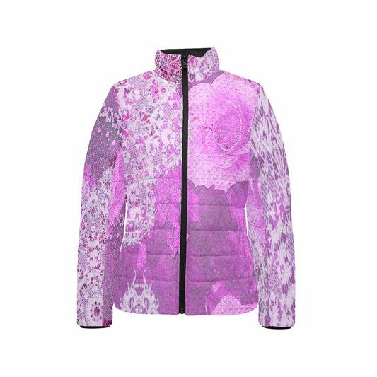 Victorian Lace print womens padded quilted jacket, design 03