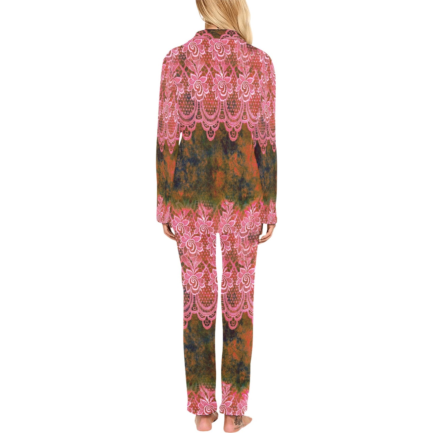 Victorian printed lace pajama set, design 32 Women's Long Pajama Set (Sets 02)