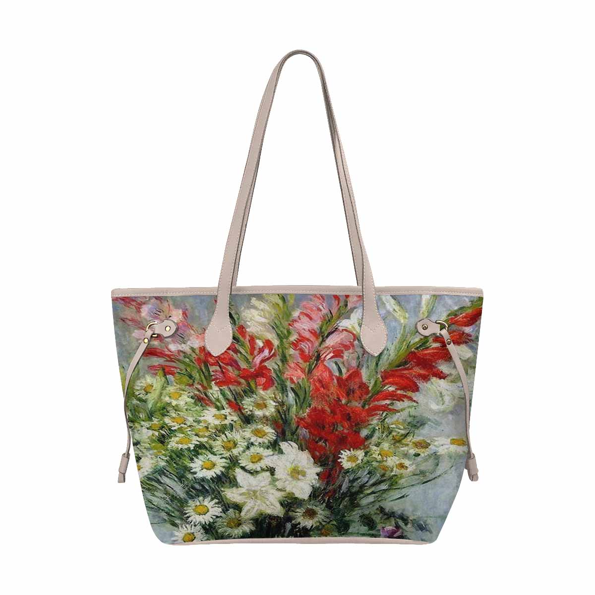 Vintage Floral Handbag, Classic Handbag, Mod 1695361 Design 43, BEIGE/TAN TRIM