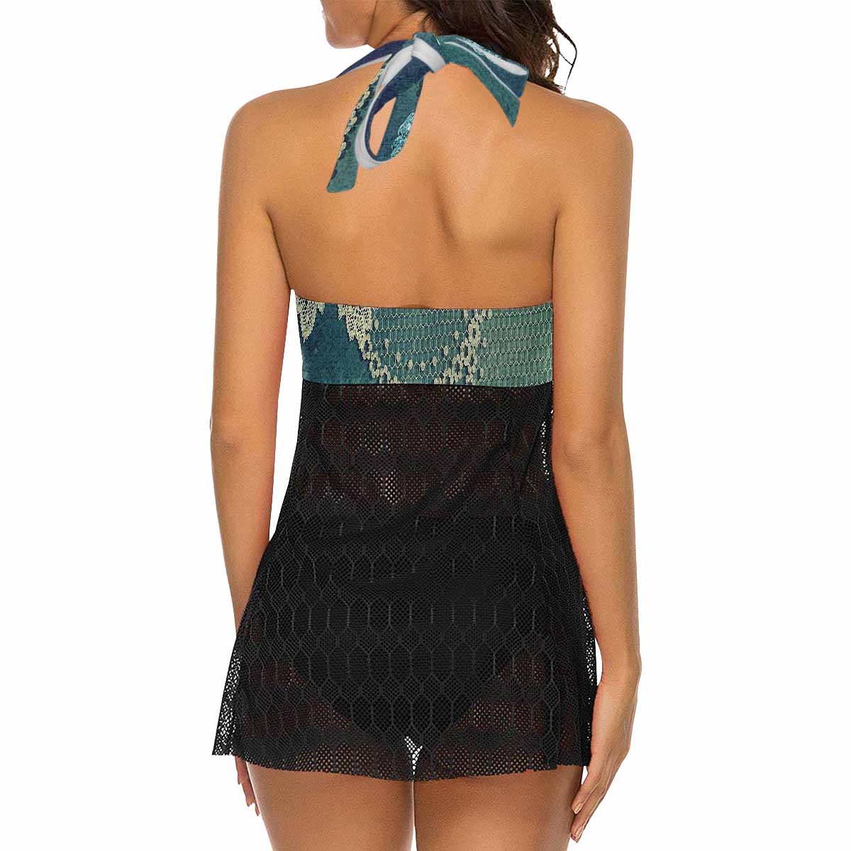 Bikini & cover up top swim wear, Printed Victorian lace design 04