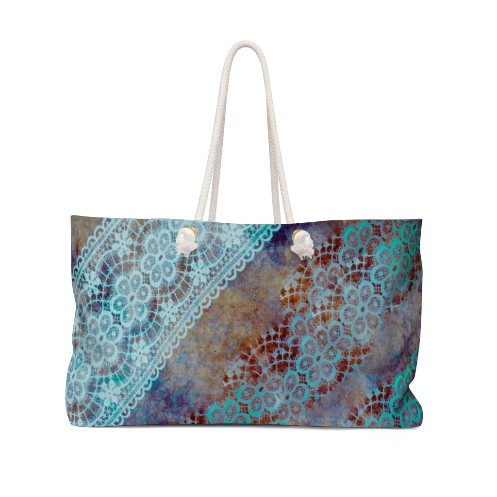 Victorian lace print weekender bag, large, design 37