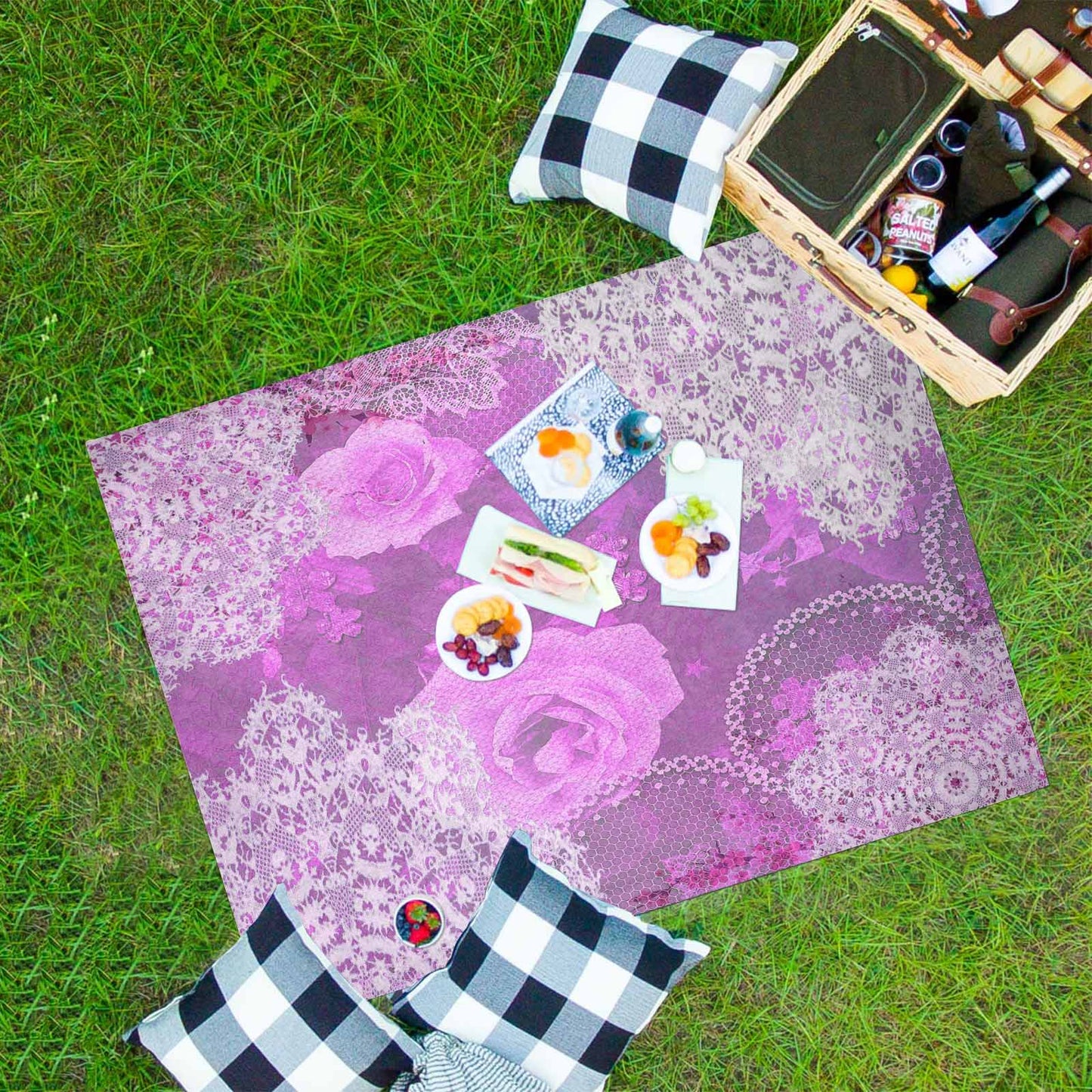 Victorian lace print waterproof picnic mat, 69 x 55in, design 03