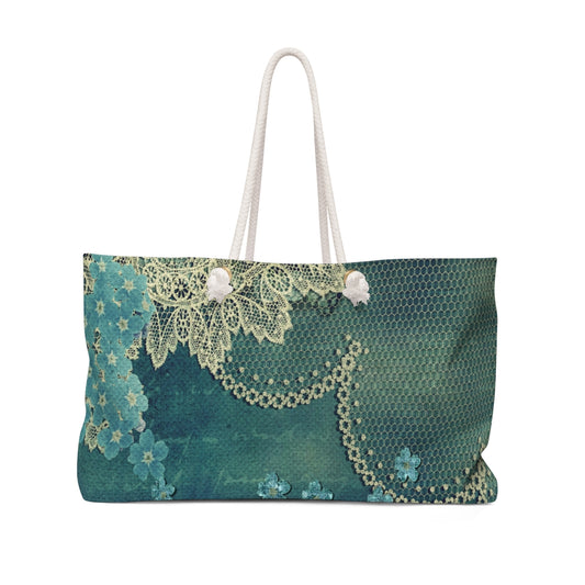 Victorian lace print weekender bag, large, design 04