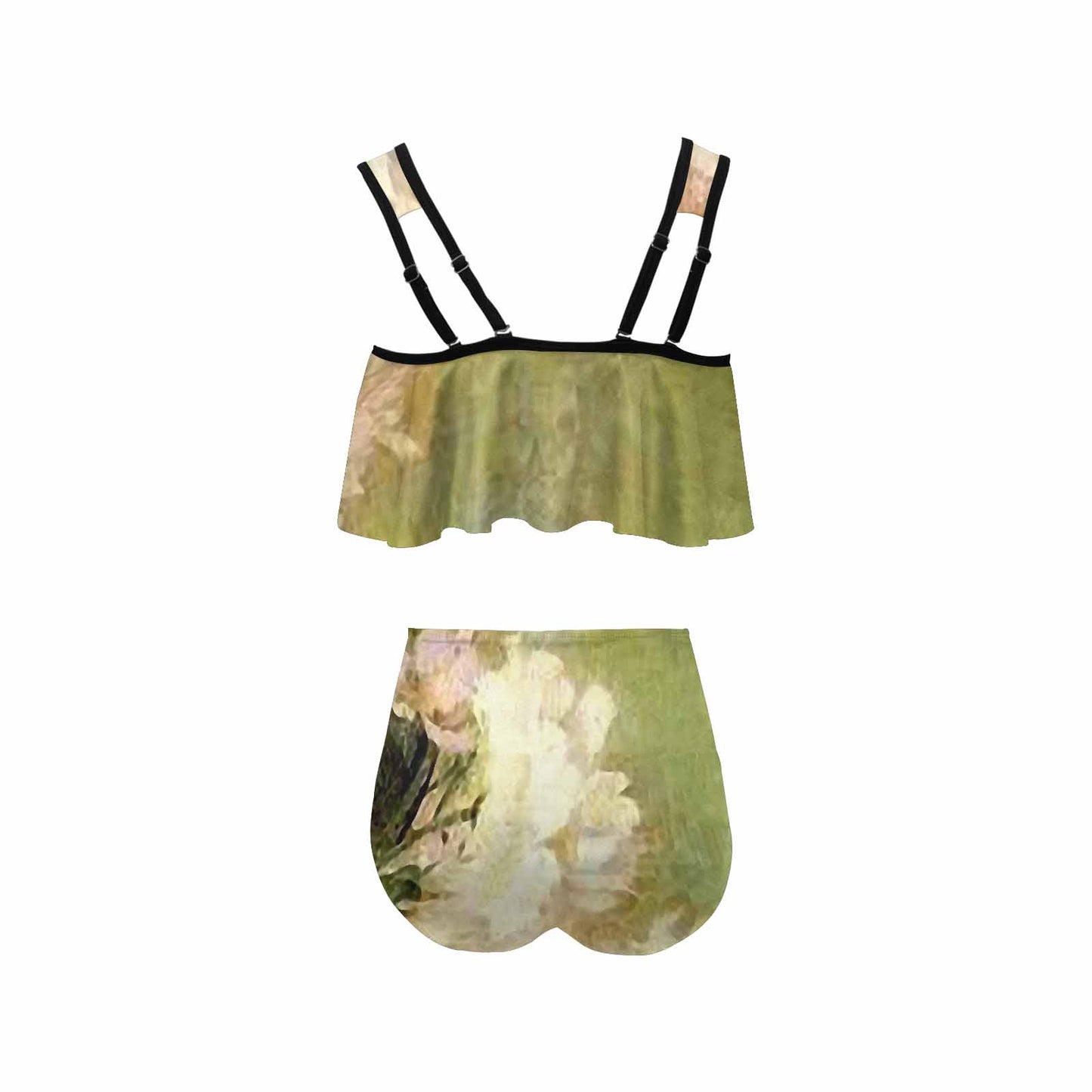 Vintage floral high waisted flounce top bikini, swim wear, Design 35