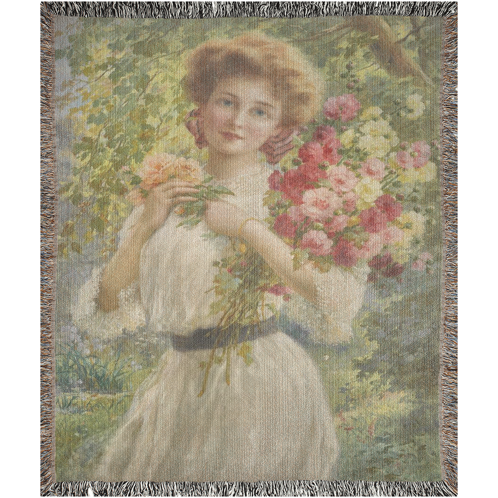 100% cotton Victorian Lady design design woven blanket, 50 x 60 or 60 x 80in, SUMMER