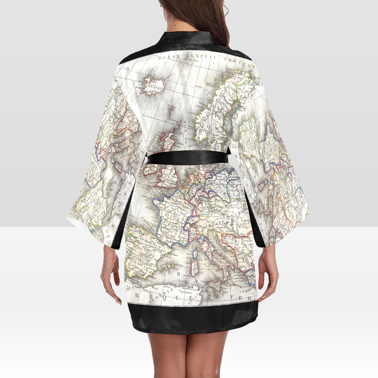 Antique Map Kimono Robe, Black or White Trim, Sizes XS to 2XL, Design 36