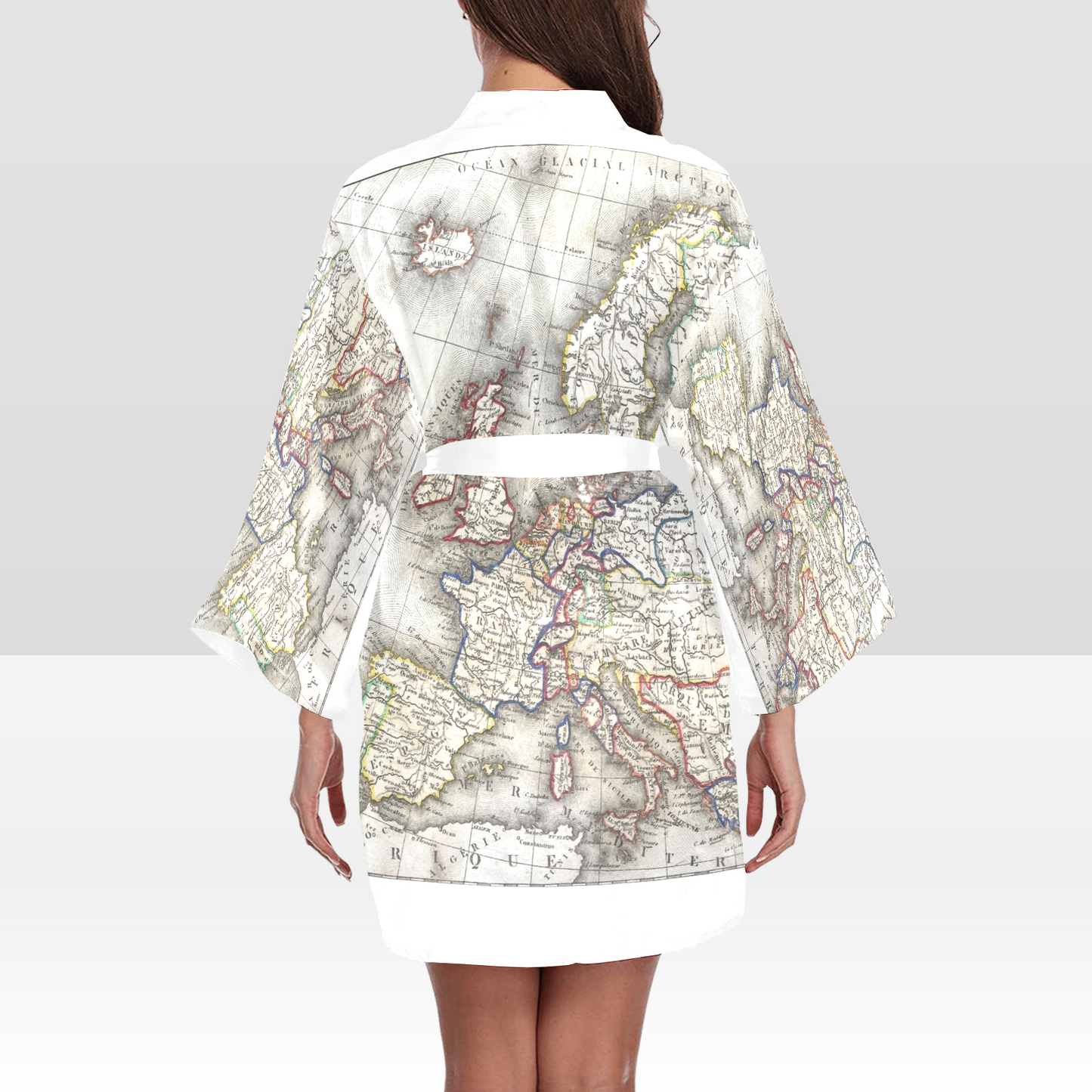 Antique Map Kimono Robe, Black or White Trim, Sizes XS to 2XL, Design 36