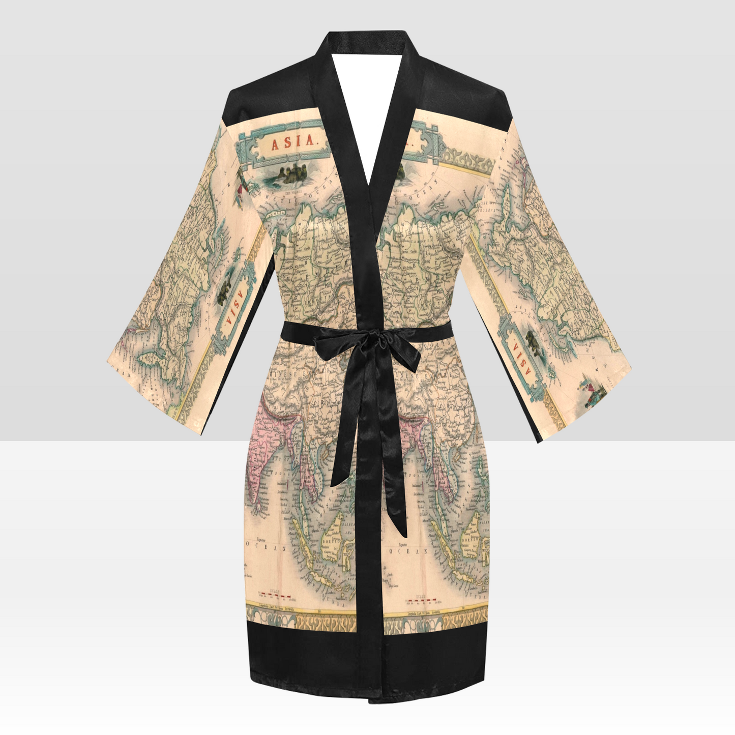 Antique Map Kimono Robe, Black or White Trim, Sizes XS to 2XL, Design 37