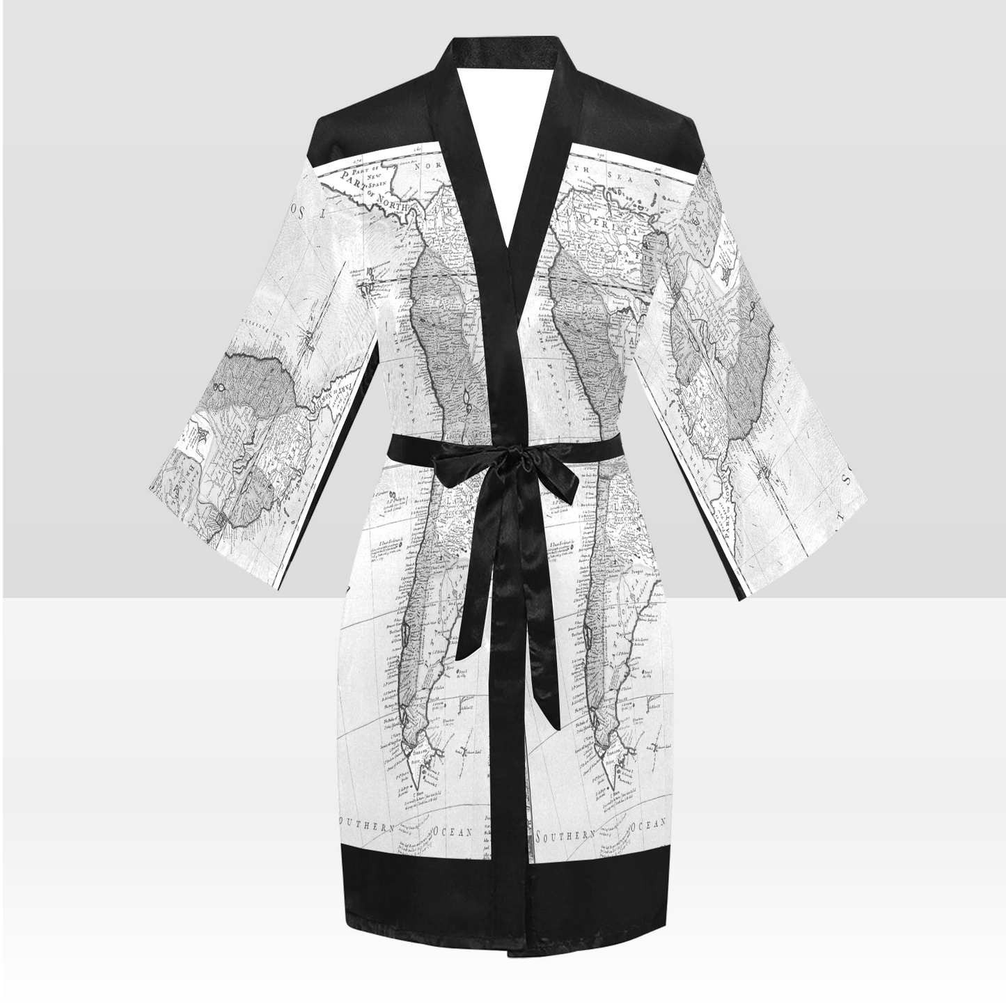 Antique Map Kimono Robe, Black or White Trim, Sizes XS to 2XL, Design 38