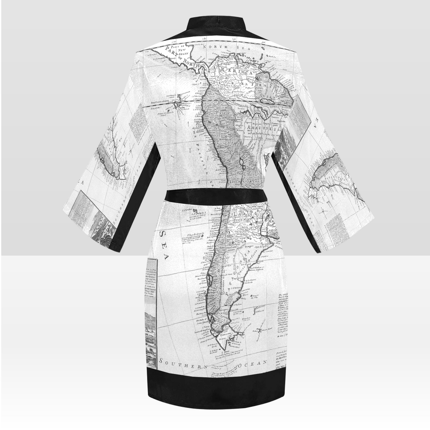 Antique Map Kimono Robe, Black or White Trim, Sizes XS to 2XL, Design 38