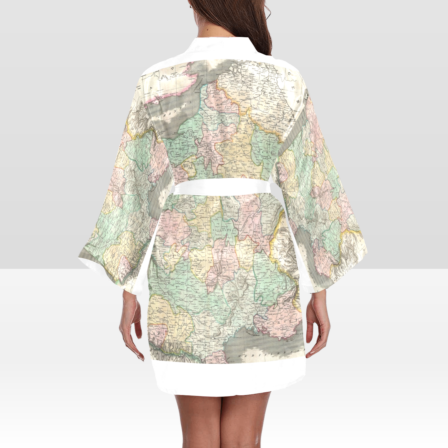Antique Map Kimono Robe, Black or White Trim, Sizes XS to 2XL, Design 39