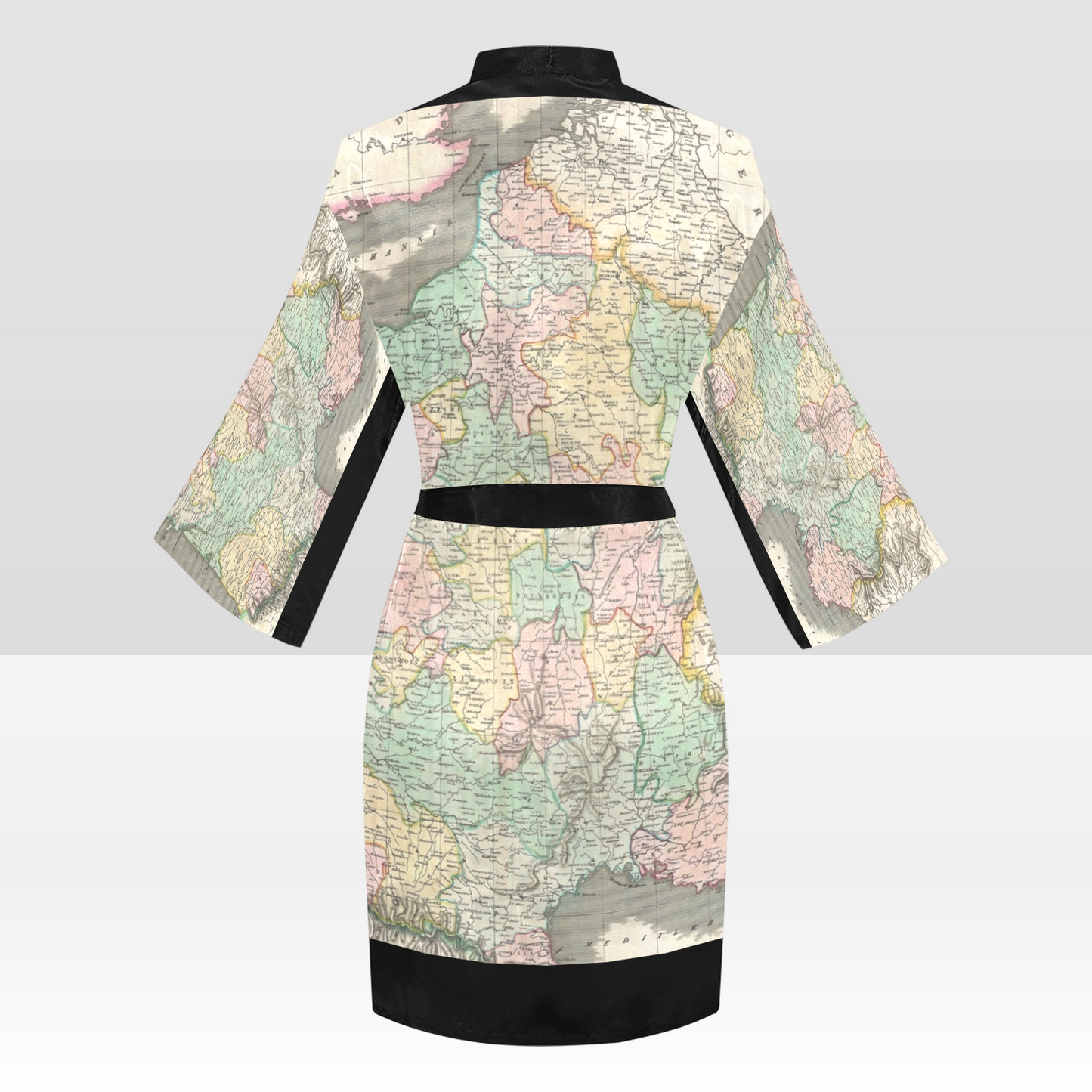 Antique Map Kimono Robe, Black or White Trim, Sizes XS to 2XL, Design 39
